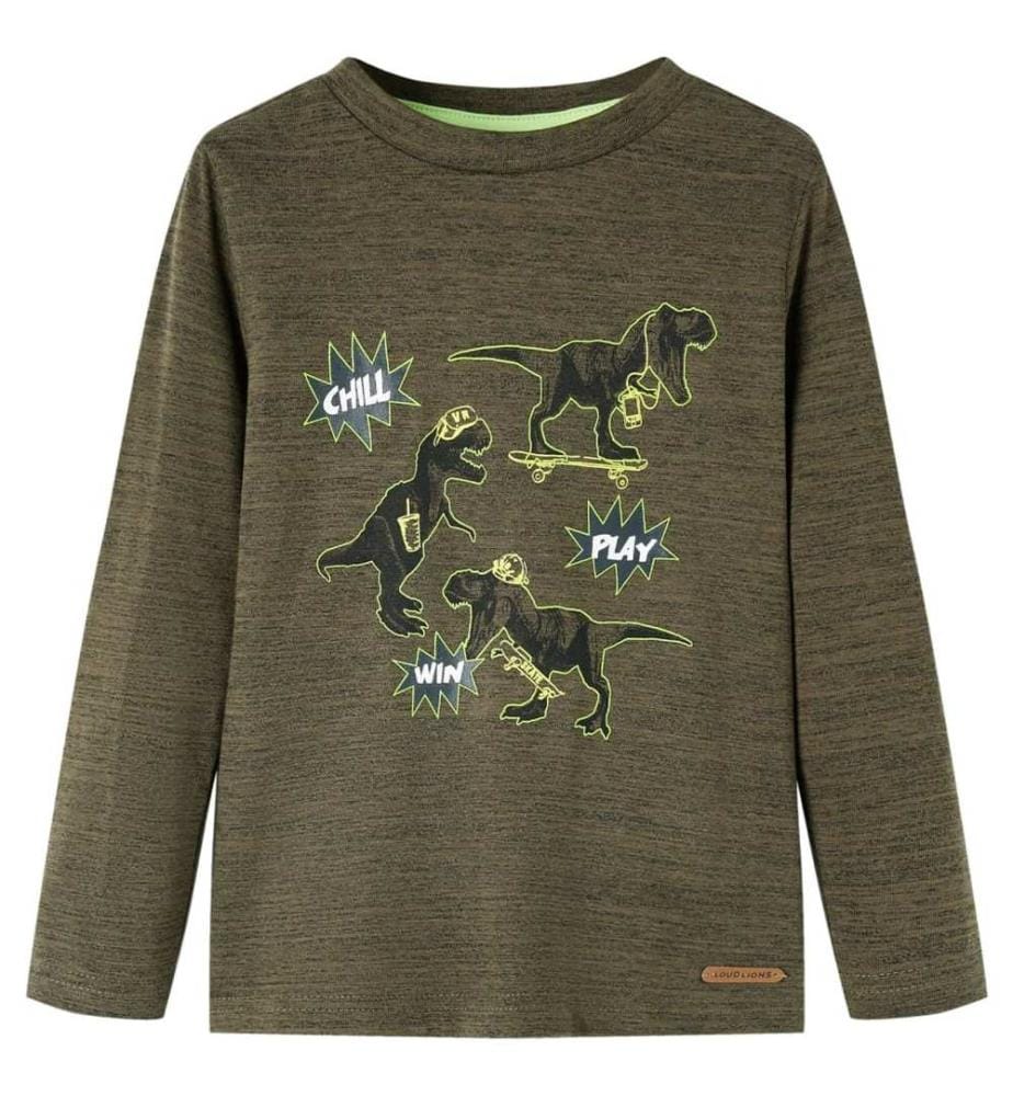 Kinder-Langarmshirt Dunkles Khaki Melange 116