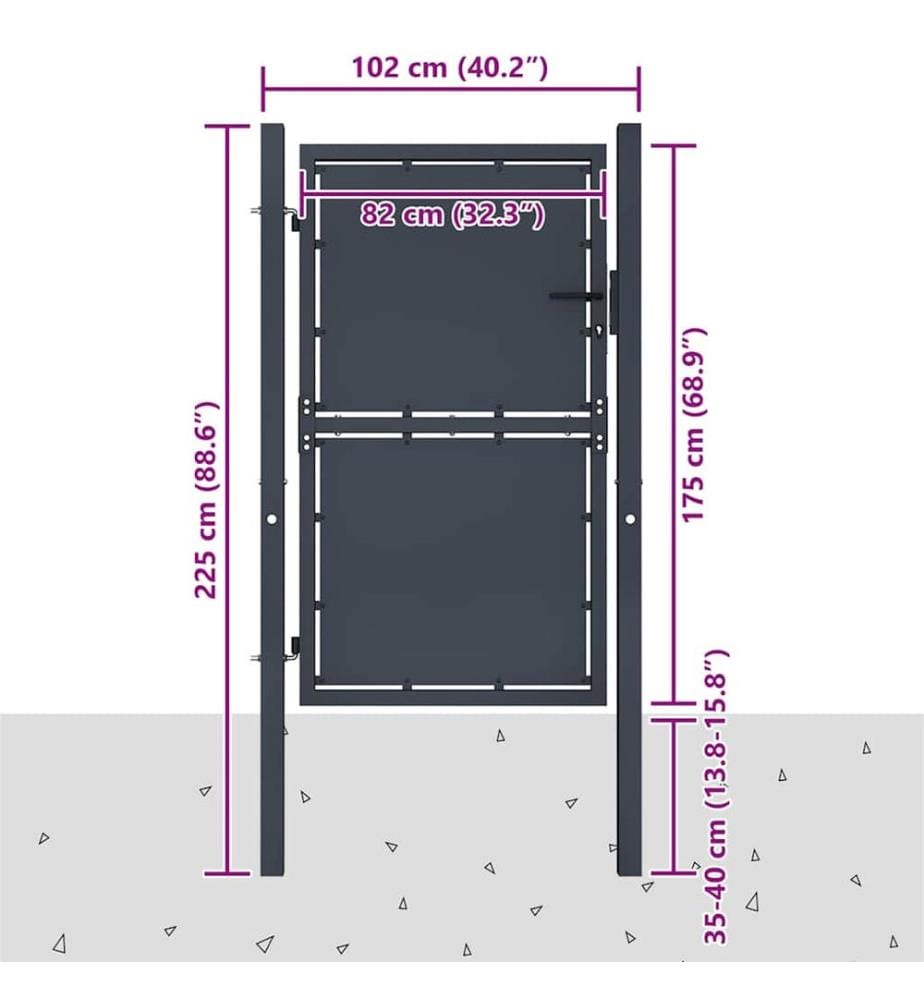 Gartentor aus Stahl 100 x 175 cm Anthrazit