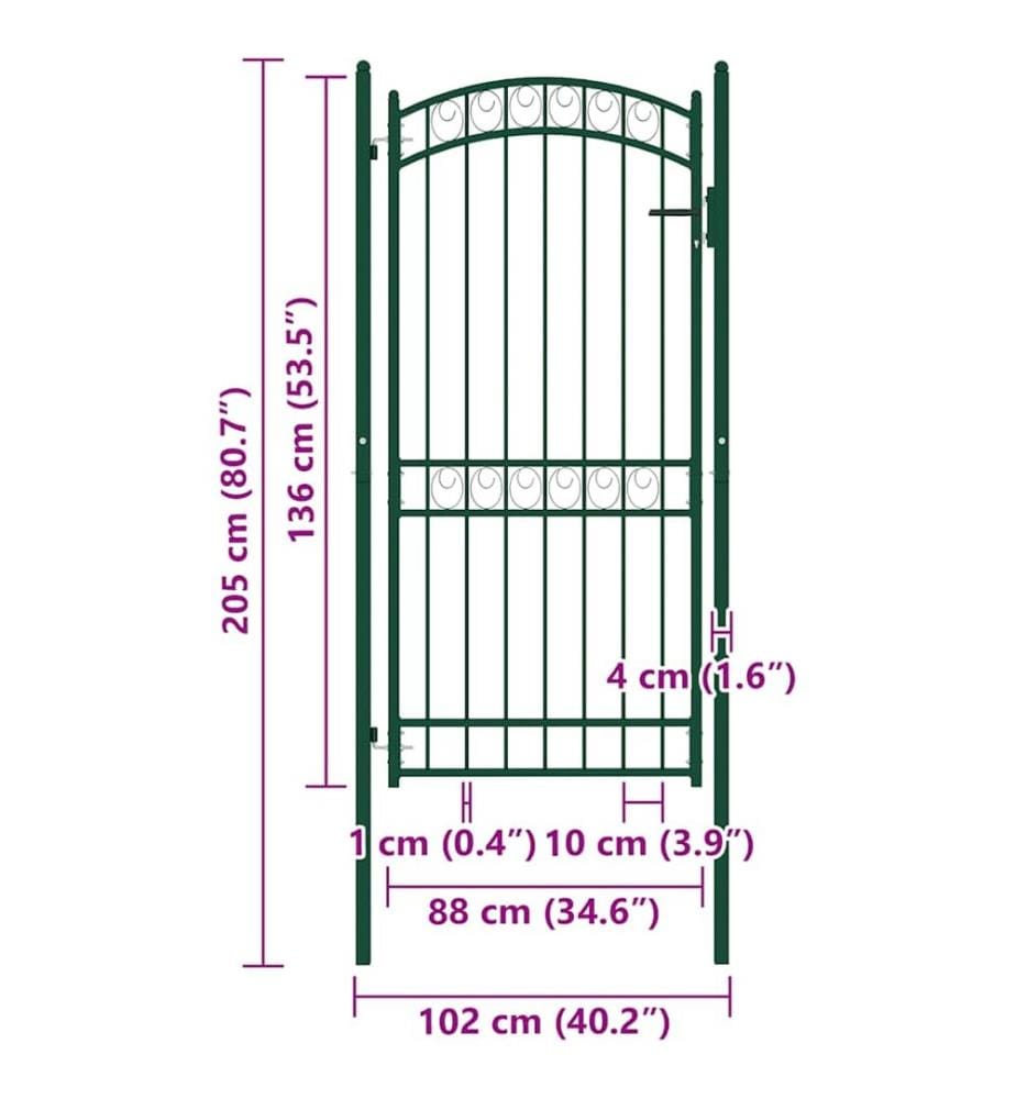 Portail de clôture avec dessus arqué Acier 102x136 cm Vert