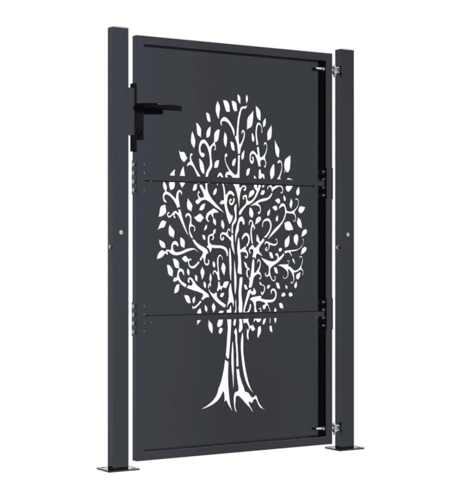 Gartentor Anthrazit 100x150 cm Stahl Baum-Design