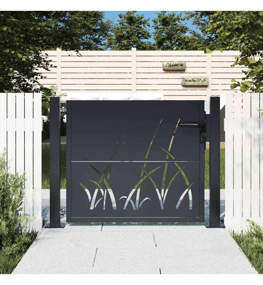 Gartentor Anthrazit 100x75 cm Stahl Gras-Design