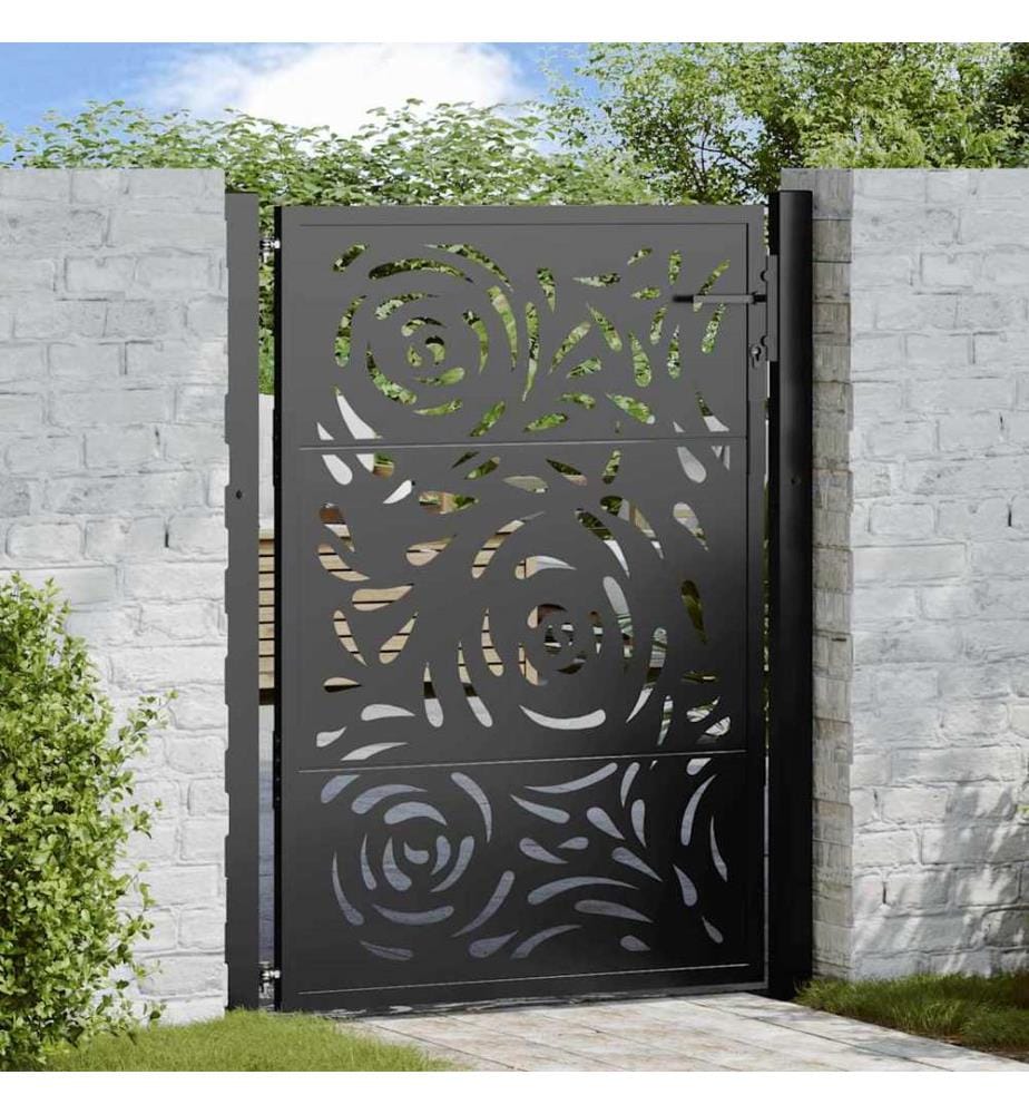 Gartentor Schwarz 100x125 cm Stahl Flammendesign