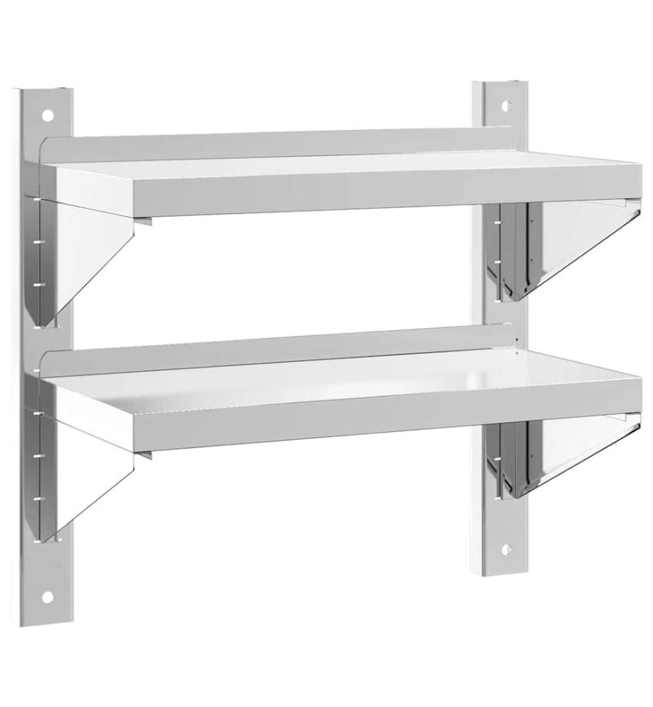 Wandregal mit 2 Böden 50x23,5x48 cm Silbern Edelstahl