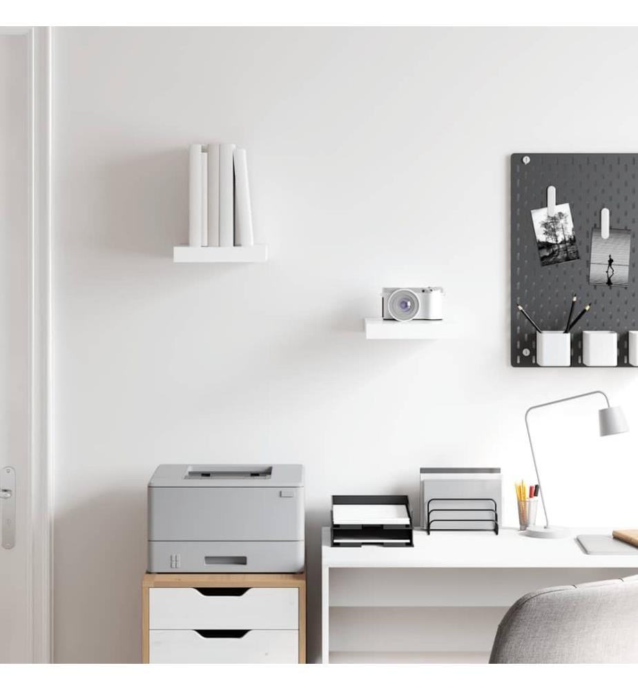 Schweberegale 2 Stk. Hochglanz-Weiss 23x23,5x3,8 cm MDF