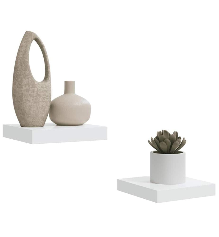 Schweberegale 2 Stk. Hochglanz-Weiss 23x23,5x3,8 cm MDF