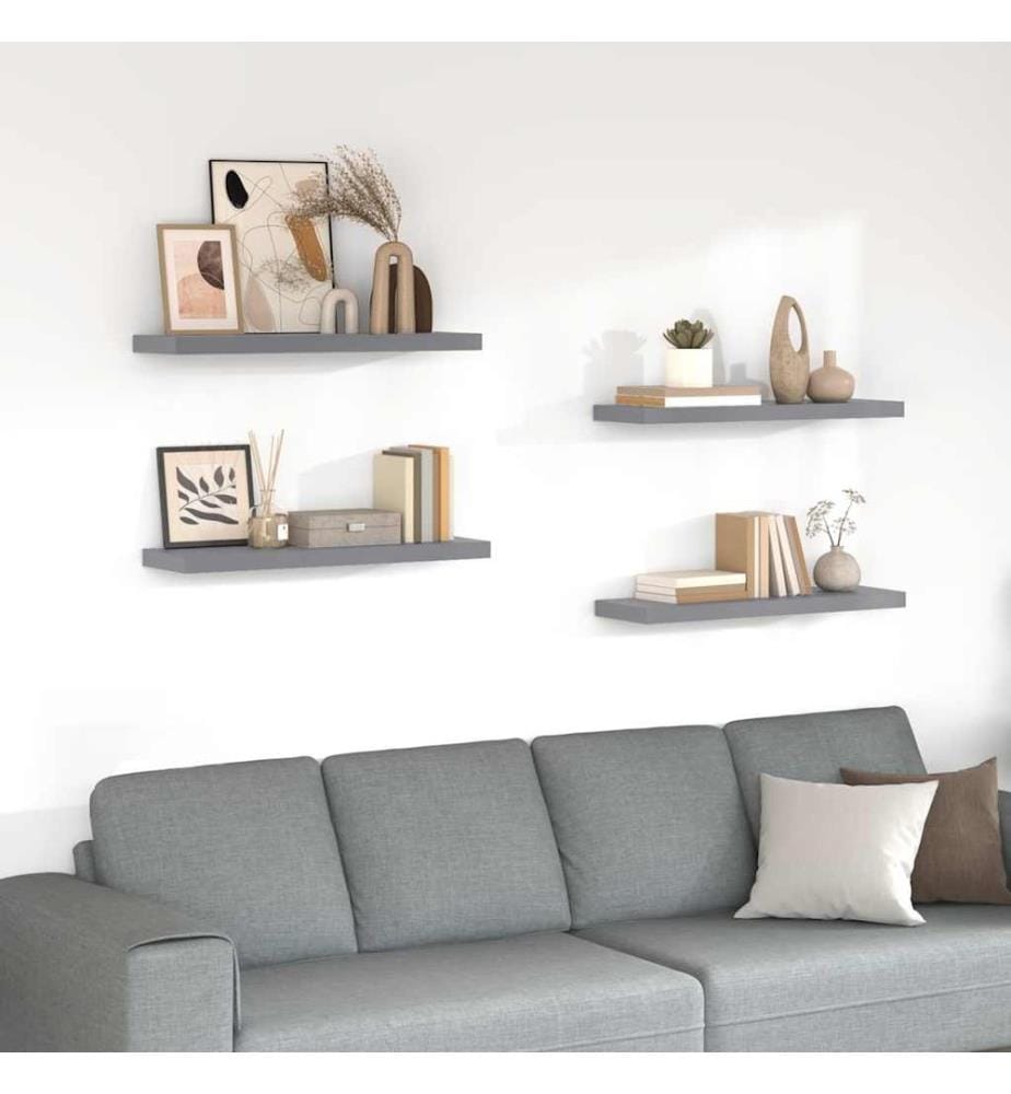 Schweberegale 4 Stk. Grau 80x23,5x3,8 cm MDF