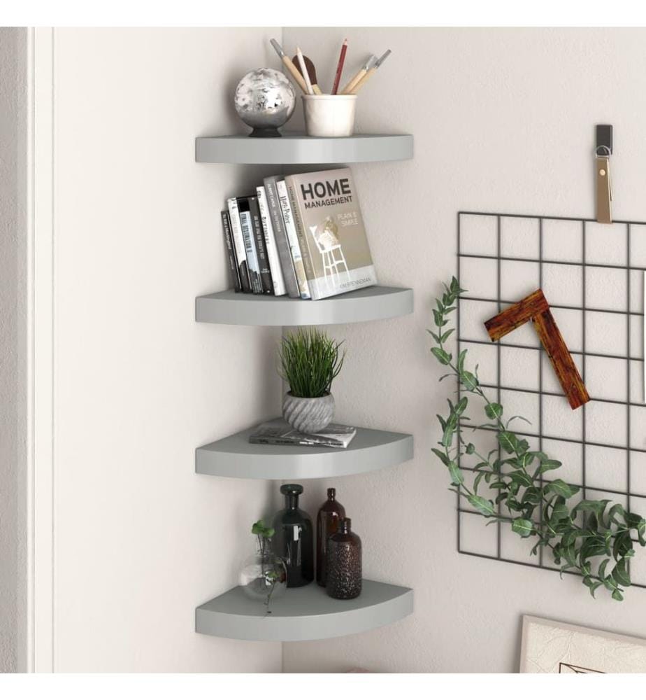 Eck-Schweberegale 4 Stk. Grau 25x25x3,8 cm MDF