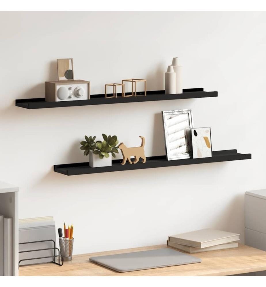Bilderleisten 2 Stk. Schwarz 80x9x3 cm MDF