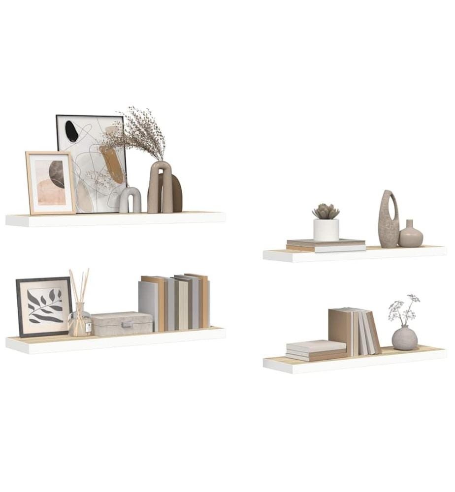 Schweberegale 4 Stk. Eichen-Optik und Weiss 80x23,5x3,8 cm MDF