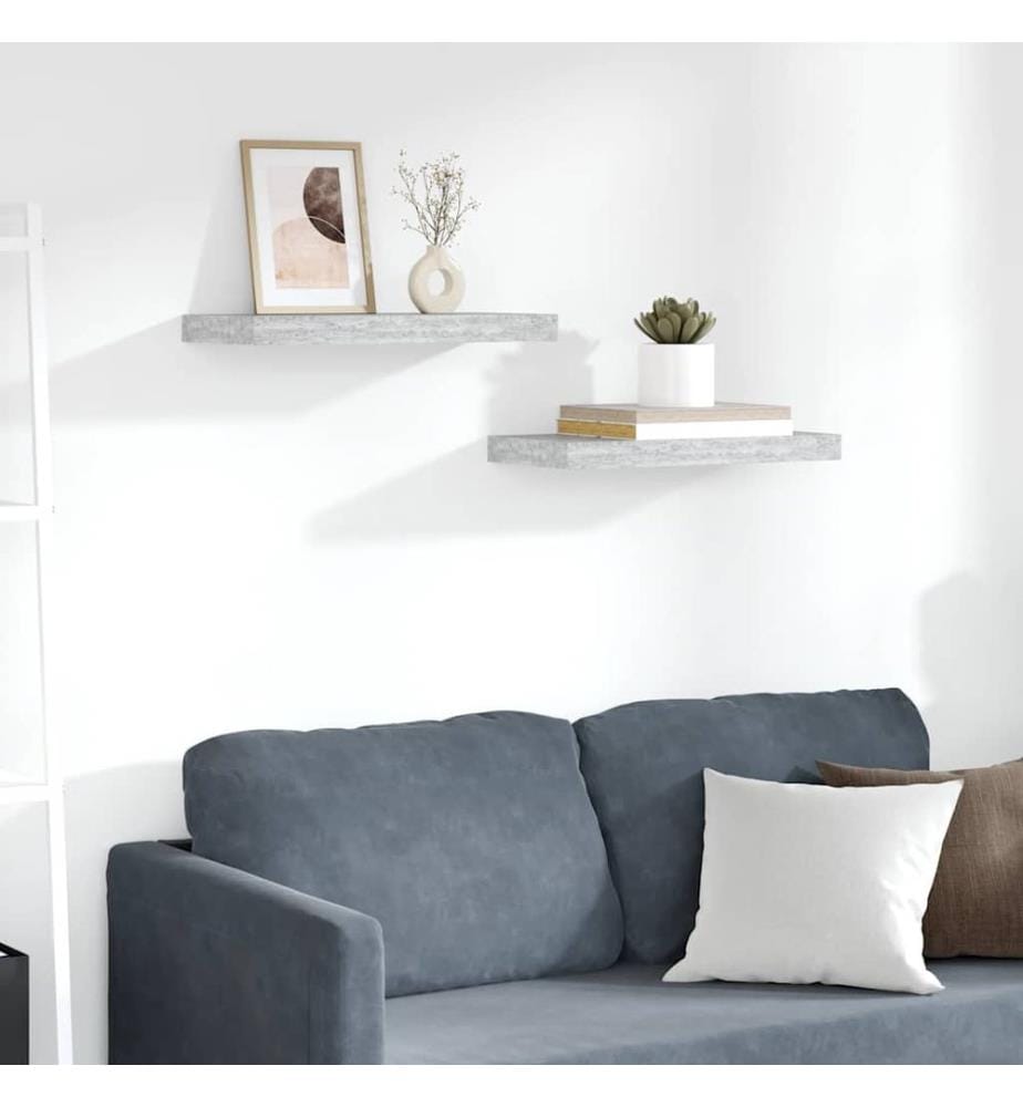 Schweberegale 2 Stk. Betongrau 50x23x3,8 cm MDF