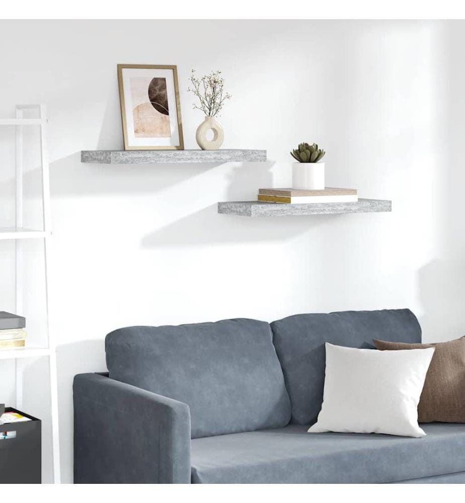 Schweberegale 2 Stk. Betongrau 60x23,5x3,8 cm MDF