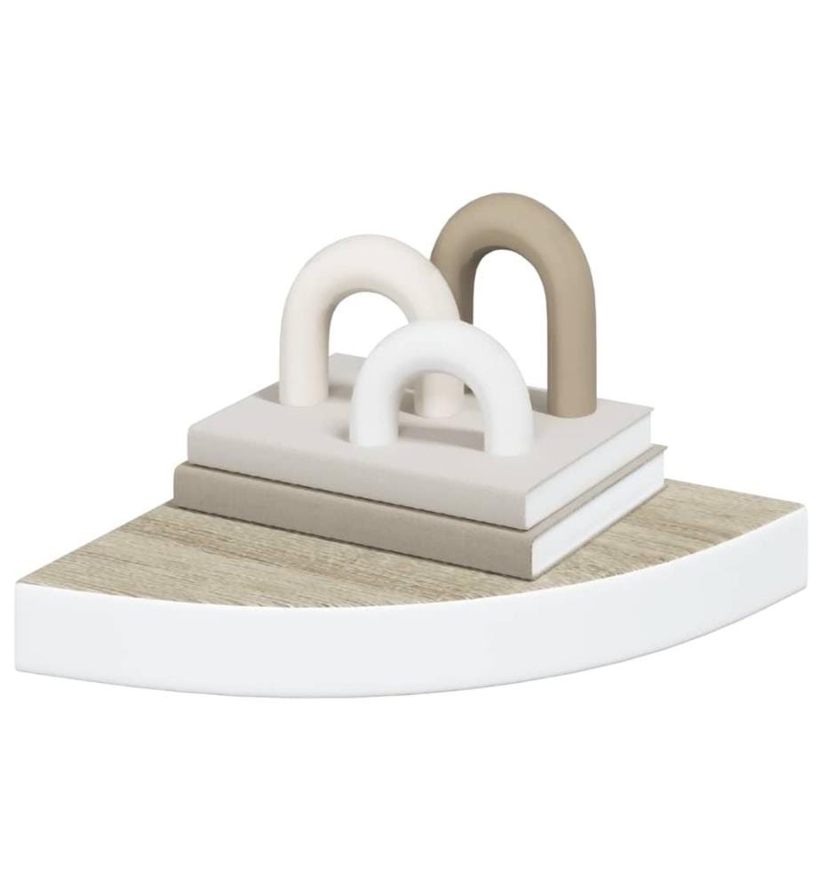 Eck-Schweberegal Eichen-Optik und Weiss 25x25x3,8 cm MDF