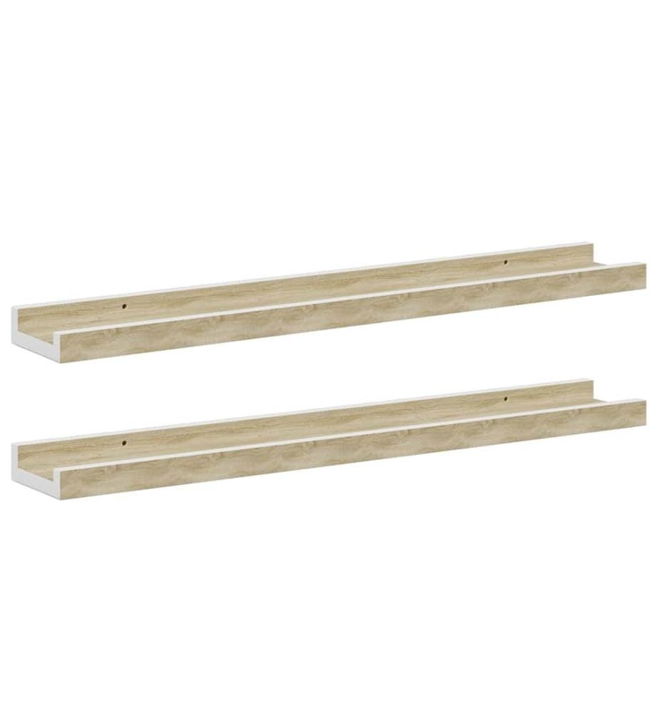 Wandregale 2 Stk. Weiss und Sonoma-Eiche 60x9x3 cm