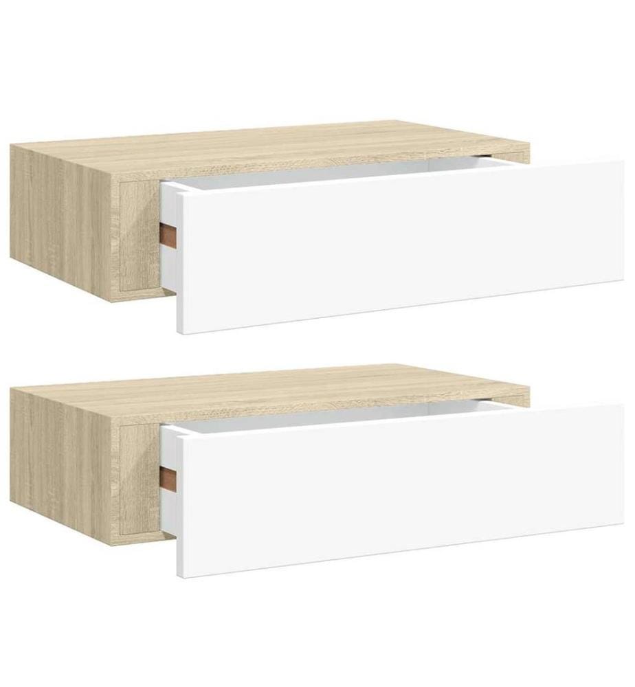 Wandregale mit Schubladen 2 Stk. Eichen-Optik Weiss 40x23,5x10cm
