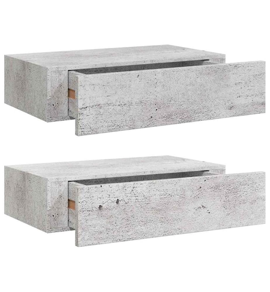 Wandregale mit Schubladen 2 Stk. Betongrau 40x23,5x10 cm MDF