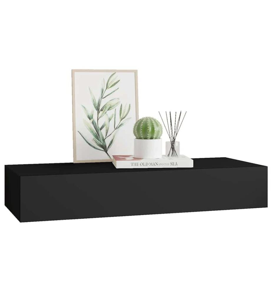 Wandregal mit Schublade Schwarz 60x23,5x10 cm MDF