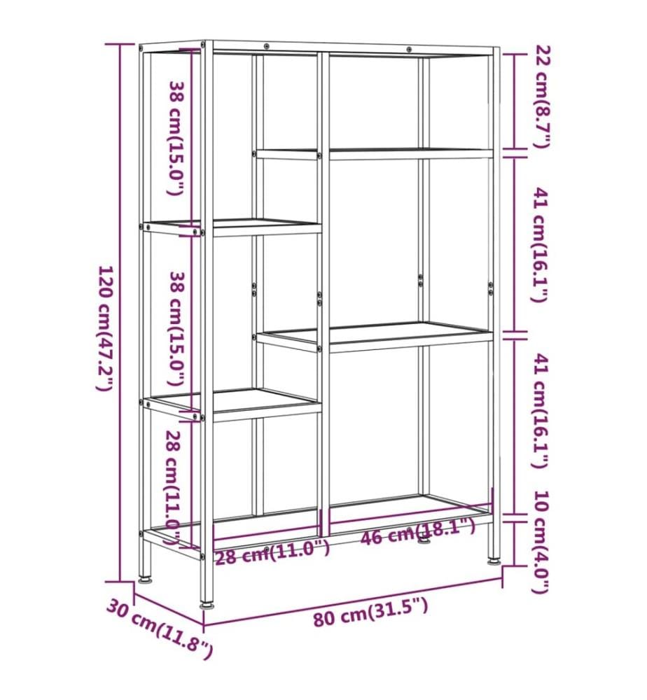 Bücherregal 80x30x120 cm Stahl und Holzwerkstoff