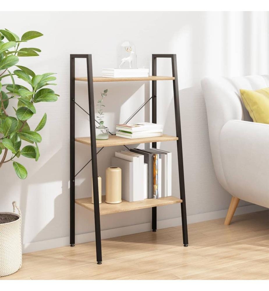 Standregal 3 Böden Hellbraun und Schwarz 56x35x108 cm