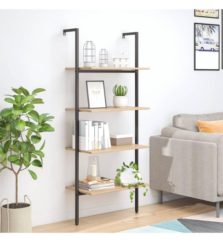 Leiterregal mit 4 Böden Hellbraun und Schwarz 64x35x152,5 cm