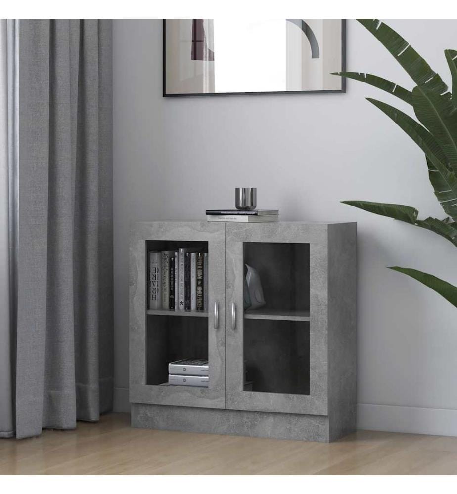 Vitrinenschrank Betongrau 82,5x30,5x80 cm Holzwerkstoff