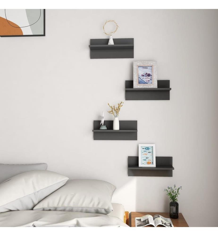 Wandregale 4 Stk. Hochglanz-Grau 40x11,5x18 cm