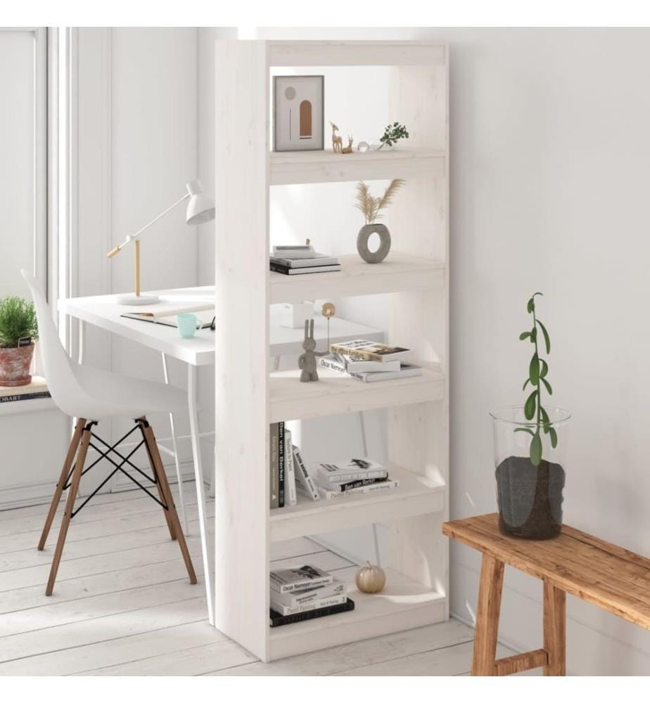 Bibliothèque/Séparateur de pièce Blanc 60x30x167,5cm Pin massif