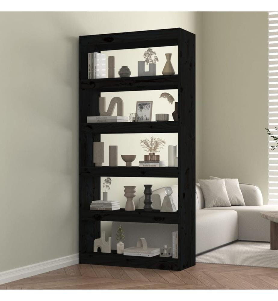 Bücherregal/Raumteiler Schwarz 80x30x167,4 cm Massivholz Kiefer