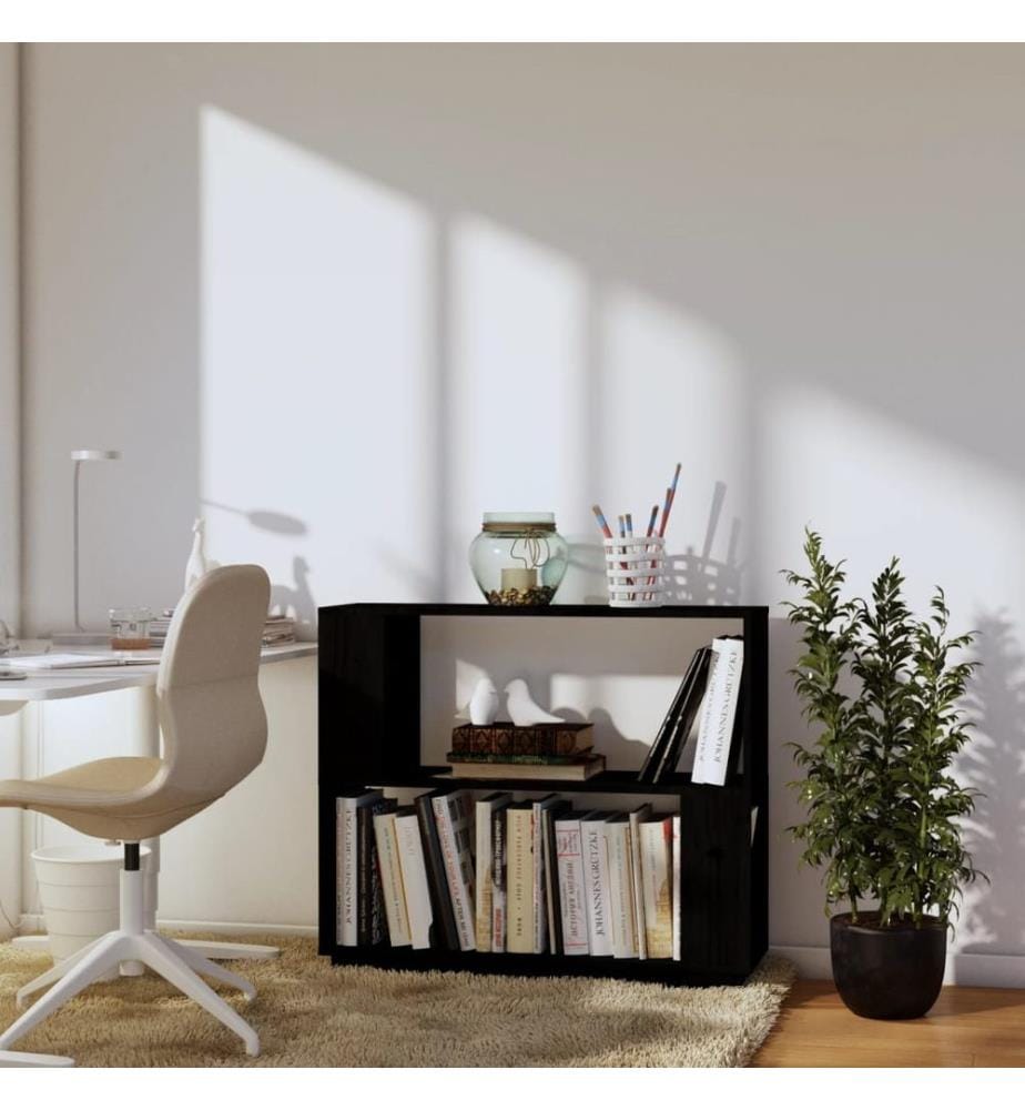 Bücherregal/Raumteiler Schwarz 80x25x70 cm Massivholz Kiefer