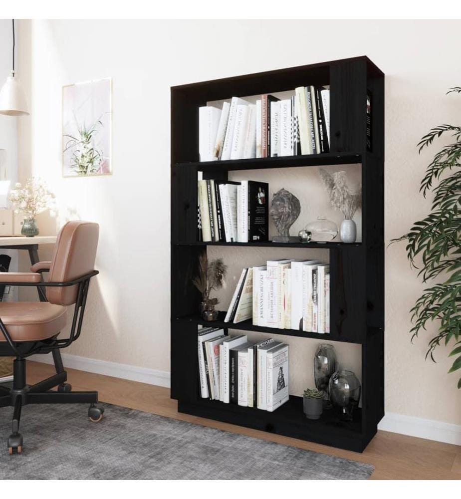 Bücherregal/Raumteiler Schwarz 80x25x132 cm Massivholz Kiefer