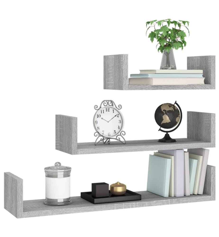 Wandregale 3 Stk. Grau Sonoma Holzwerkstoff