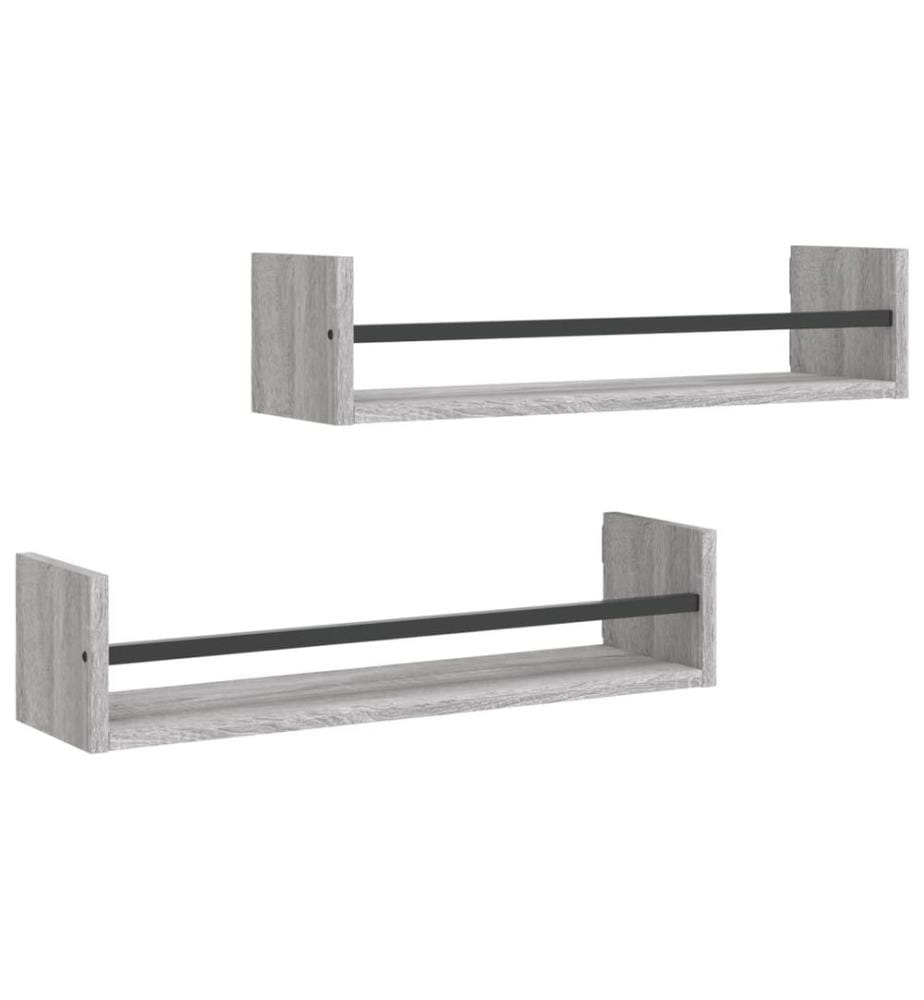 Wandregale mit Stangen 2 Stk. Grau Sonoma 60x16x14 cm