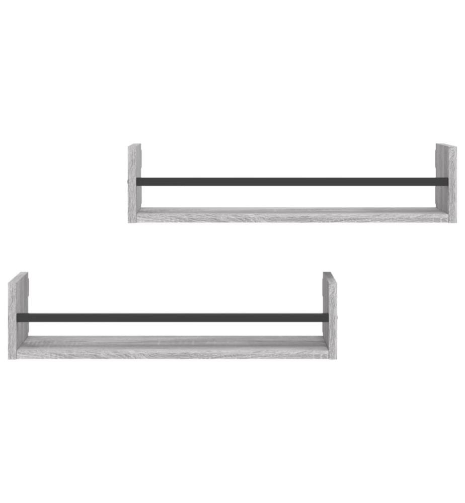 Wandregale mit Stangen 2 Stk. Grau Sonoma 60x16x14 cm