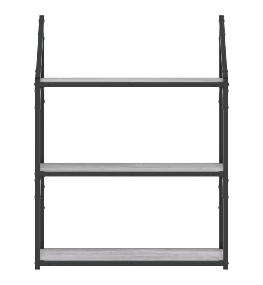 Wandregal 3 Fächer Grau Sonoma 60x21x78,5 cm Holzwerkstoff