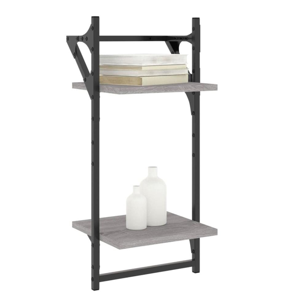 Wandregale mit 2 Ablagen & Stangen 2 Stk Grau Sonoma 30x25x65cm