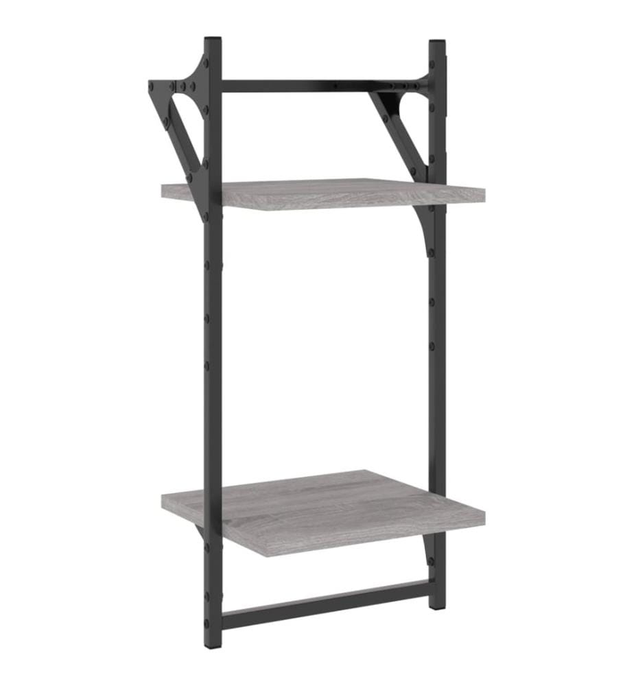 Wandregale mit 2 Ablagen & Stangen 2 Stk Grau Sonoma 30x25x65cm