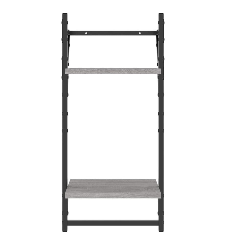 Wandregale mit 2 Ablagen & Stangen 2 Stk Grau Sonoma 30x25x65cm