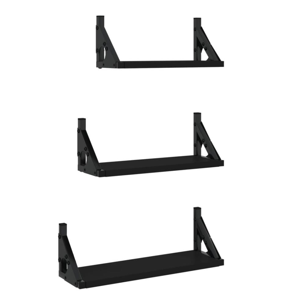 3-tlg. Wandregal-Set Schwarz Holzwerkstoff