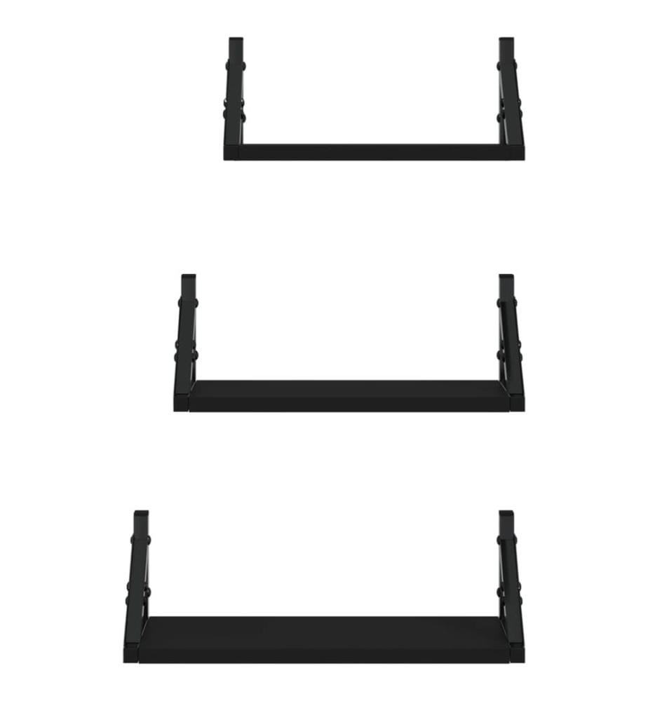 3-tlg. Wandregal-Set Schwarz Holzwerkstoff