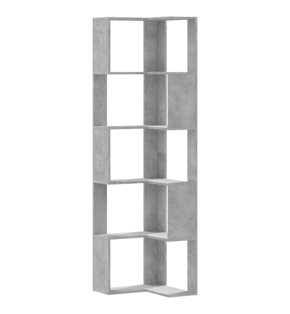 Bibliothèque d'angle à 5 niveaux gris béton bois d'ingénierie