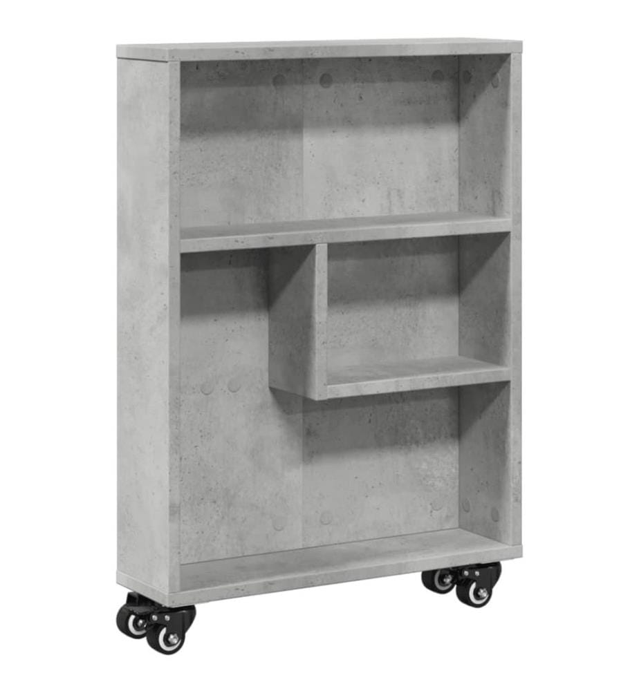 Chariot de rangement étroit gris béton bois d'ingénierie