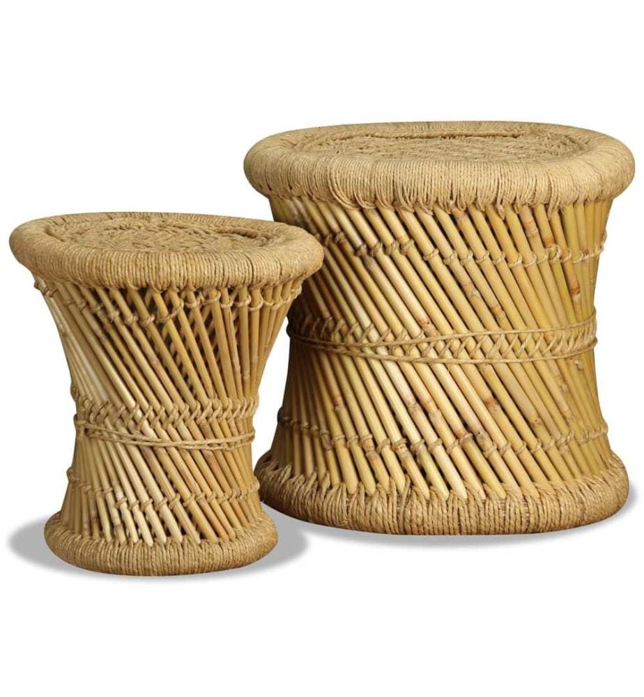 Hocker 2 Stk. Bambus und Jute