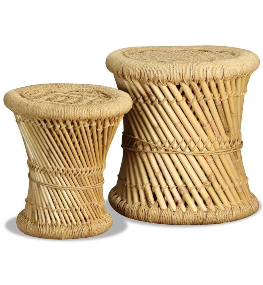 Hocker 2 Stk. Bambus und Jute