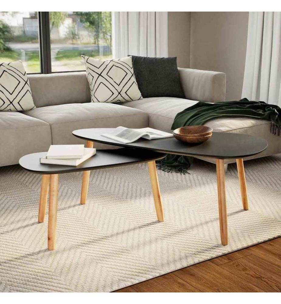 Ensemble de tables basses 2 pcs Bois de pin massif Noir