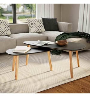 2-tlg. Couchtisch-Set Massivholz Kiefer Schwarz