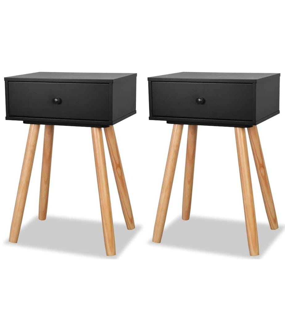 Table de chevet 2 pcs Bois de pin massif 40 x 30 x 61 cm Noir