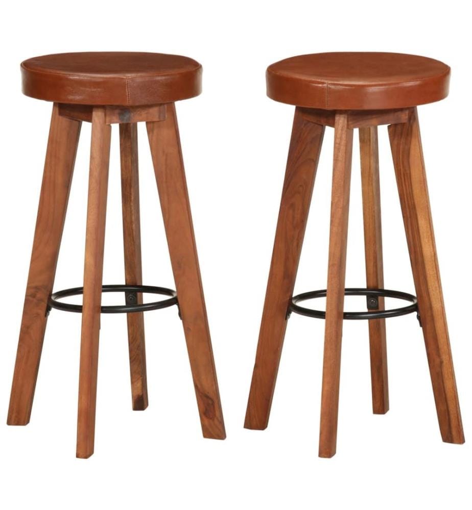 Chaises de bar lot de 2 cuir véritable et bois d'acacia solide