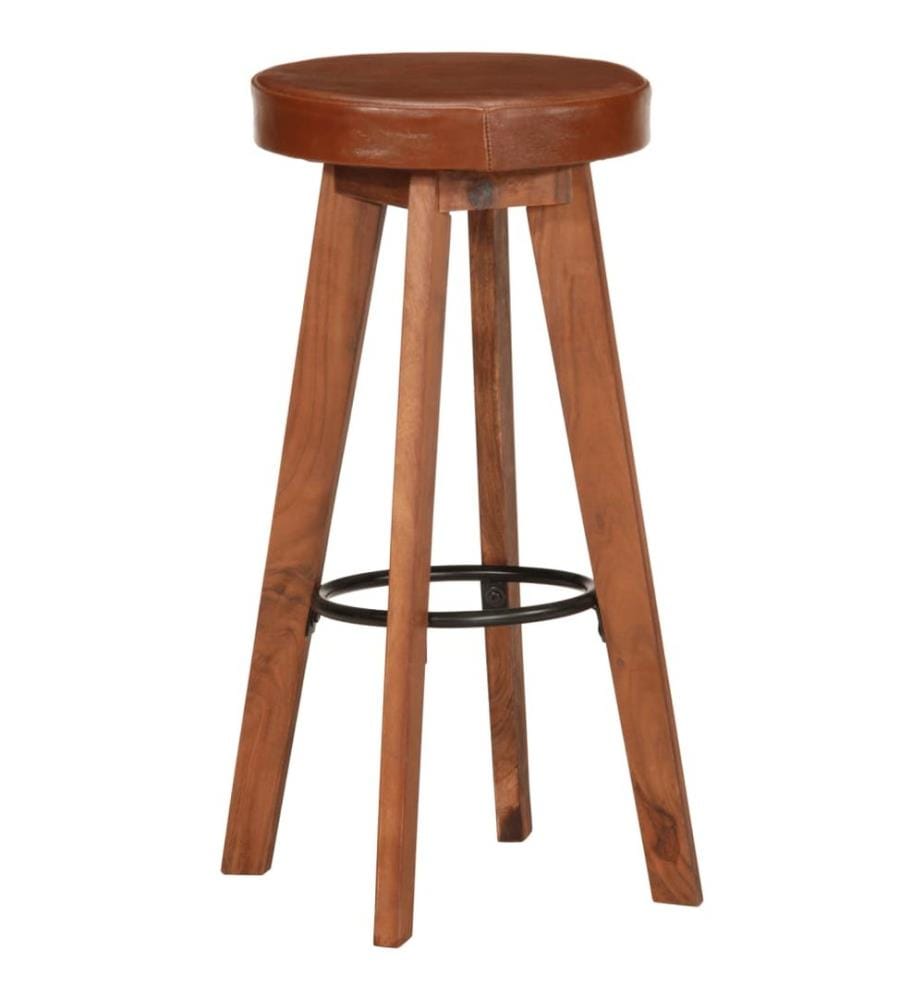 Chaises de bar lot de 2 cuir véritable et bois d'acacia solide