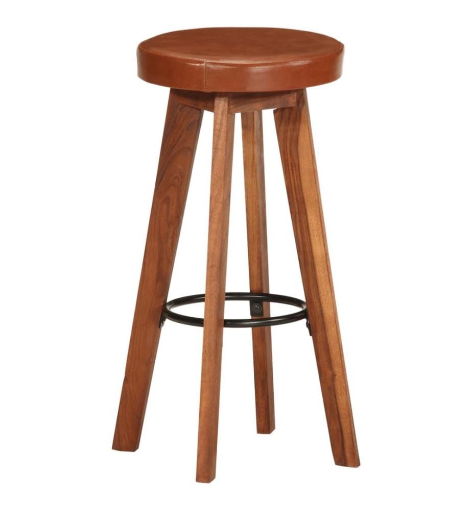 Chaises de bar lot de 2 cuir véritable et bois d'acacia solide