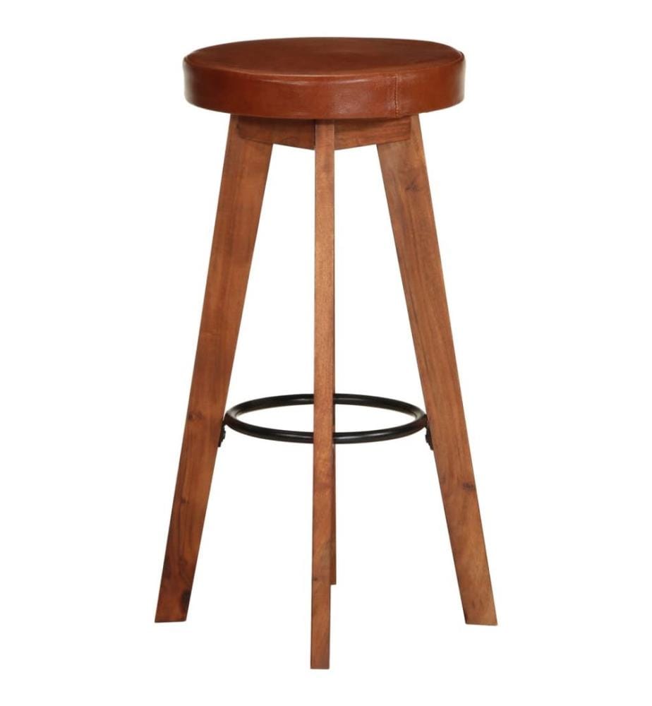 Chaises de bar lot de 2 cuir véritable et bois d'acacia solide