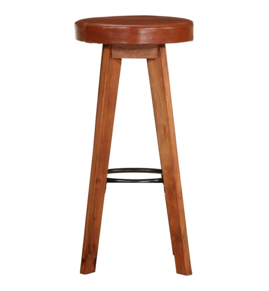 Chaises de bar lot de 2 cuir véritable et bois d'acacia solide